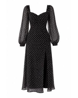 Girl In Mind Polka Dot Sweetheart Long Sleeve Midi Dress - Black