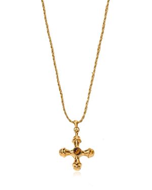 VIEA Chiara Tiger Eye Stone Cross Necklace - Metallic