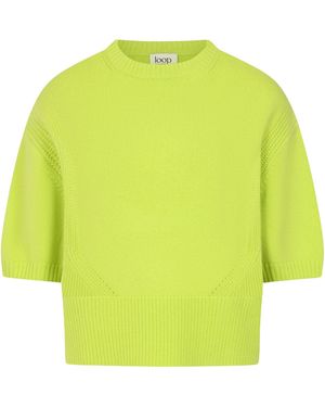 Loop Cashmere Ribbed Detail Lofty Cashmere Short-Sleeved Sweater - Green