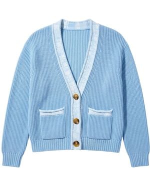 Brodie Cashmere Contrast Effect Trim Cardigan - Blue