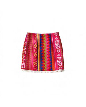 Kipépéo Sorayya Multicolour Jajim Fringe Mini Skirt - Red
