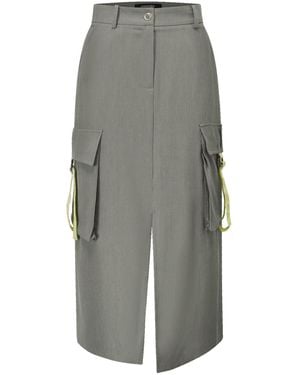 Smart and Joy Midi Cargo Skirt With Flap Pockets - Grey