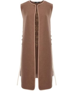 IZABELA MANDOIU Long Camel Wool Vest With Copper Tree Of Life Embroidery - Brown