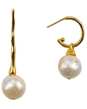 Sunset Magic Studio Asymmetric Minimal Pearl Earrings - Metallic