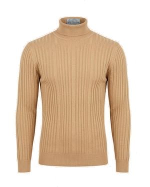 Ron Tomson Neutrals Roll Neck Ribbed Jumper - Natural