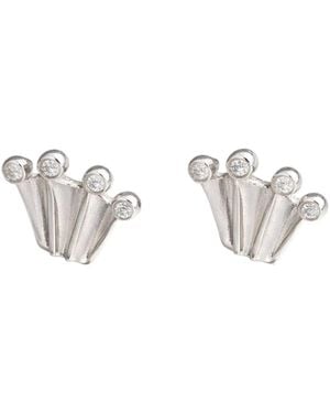 Pearl Code Crown Earrings With Diamonds - Metallic