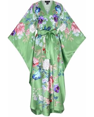 Meng Paris Watercolour Flowers Silk Satin Wrap Dress - Green