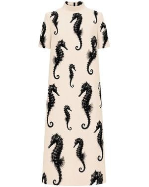 Julia Allert Neutrals Ivory Seahorse Print A-Line Midi Dress - Natural