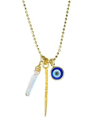Lexi Jewelry Evil Eye, Crystal & Mien Stick Necklace - Metallic