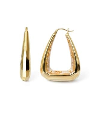 Gold & Honey Triangle Gem Cut Hoop Earrings - Metallic