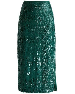 Paisie Sequin Midi Skirt With Side Slit - Green