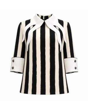 Julia Allert Neutrals Semi-Formal Striped Blouse With Double Contrasting Details - Black