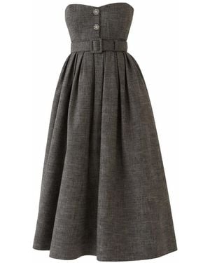 Exquise Arlan Dress Strapless Belted Pleated Midi Dress - Black