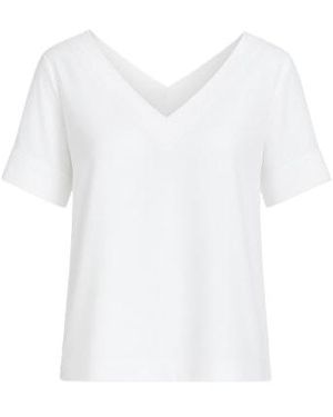 Conquista Short Sleeve V Neck Top With Trim Detail - White
