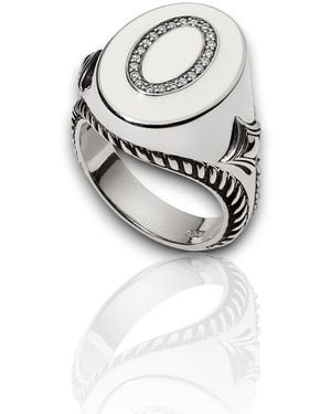 Daneila Léon Sterling Diamonds & Ivory-Color Enamel Signet Ring - Metallic