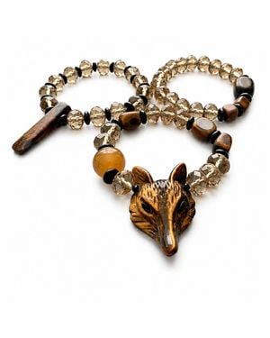 Bellus Domina Tiger's Eye Wolf Head Bracelet Set - Metallic