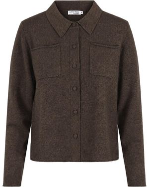 tirillm Nadine Cardigan With Collar And Pockets, Dark Melange - Brown