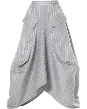 Metamorph Asymmetric Striped Denim Skirt - Gray