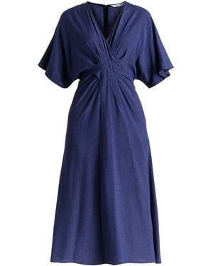 Paisie Sparkled Midi Wrap Dress With Pleated Details - Blue