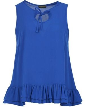Conquista Sapphire Elegance Crepe Ruffle Top - Blue
