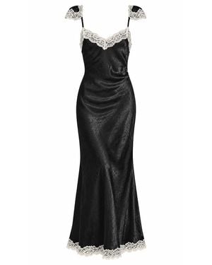 Another Girl Lace Trim Satin Maxi Dress - Black