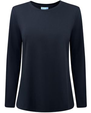 Perlavera Tanya Solid Cotton Spandex Long Sleeve Length Crew Neck T-Shirt - Blue