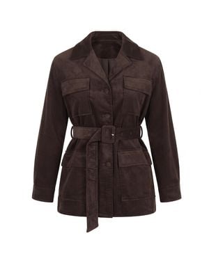 Modenaire Corduroy Belted Utility Jacket - Brown