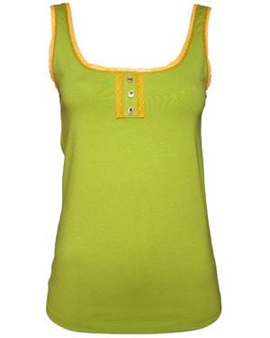 Lalipop Design Knitted Scoop-neck Tank Top With Lace Detail - Green
