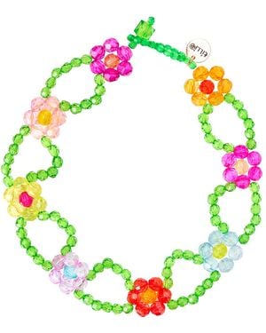 Tillie Beads Handmade Double Strand Floral Beaded Necklace - Green