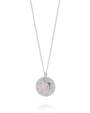 Nellou Jewellery Rose Quartz Luna Disc Necklace - Metallic