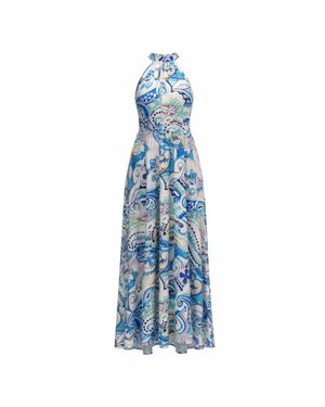 Franchetti Bond Rosamunda Paisley Swirl Halterneck Dress - Blue