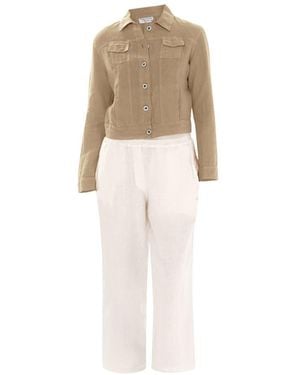 Haris Cotton Neutrals Linen Jacket With Long Sleeves Beach Sand - White