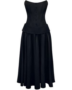 POST MERIDIEM Buttoned Corset And Lapel Skirt - Blue