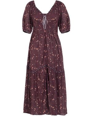 Rose & Nancy Eloise Burgundy Floral Cotton Crinkle Midi Dress - Purple