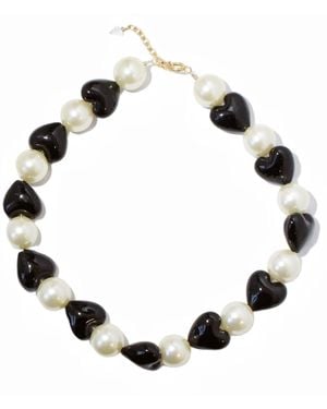I'MMANY LONDON Whisper Of Heart Glass Heart And Jumbo Pearl Necklace, Opaque - Black