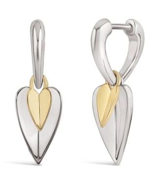 Dinny Hall Folded Heart Mixed Metal Duo Drop Hoops - Metallic
