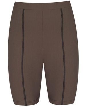 No'design Khaki Biker Shorts With Flatlock Detail - Green