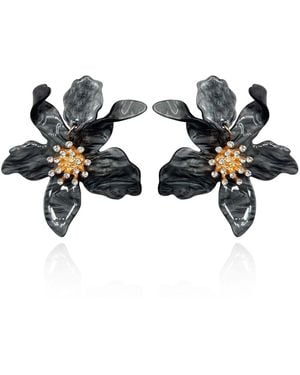 Michael Nash Jewelry Aurelia Hematite Coloured Floral Resin Drop Earrings - Blue