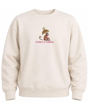 Nooltrends Neutrals Patience Is Powerful Embroidered Sweatshirt - White