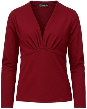 Conquista Long Sleeve V-Neck Top - Red