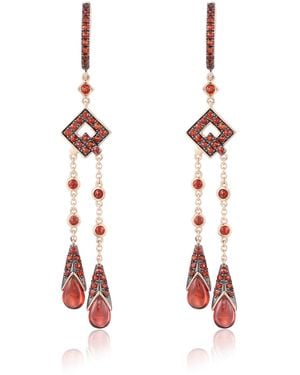 Artisan Rose 14K Rose Garnet Gemstone Tassel Dangle Earrings - Red