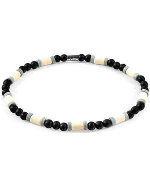 Anchor and Crew Off-white Turquoise, Grey Agate & Black Ebony Wood Samuel Silver & Stone Skinny Bracelet - Metallic