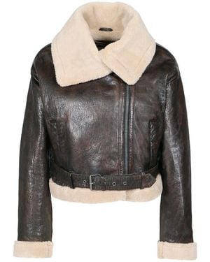Freaky Nation Aviator Leather Jacket Vintage - Black