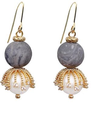 Farra Agate With Freshwater Pearls Dangle Earrings - Metallic