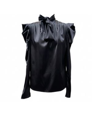 Imaatu Water Silk Satin Tie-Neck Blouse With Long Sleeves - Black
