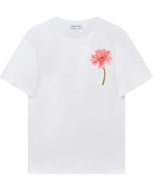 Sour Figs Coral Gerbera Bloom T-Shirt - White