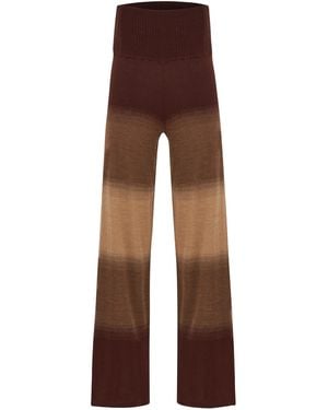 Peraluna Color Transition Bell Bottom High-Waisted Knit Pants - Brown