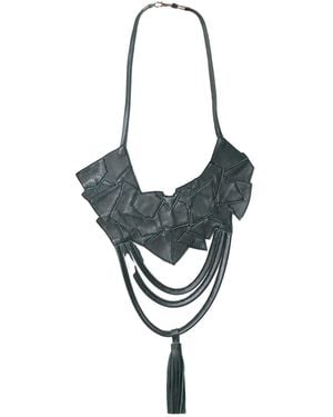 Metamorph Oversize Genuine Leather Necklace - Metallic
