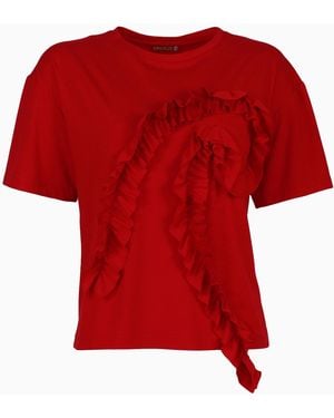 Lalipop Design Viscose-Blend Short Sleeve T-Shirt - Red