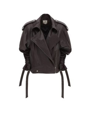 Julia Allert Croc-Effect Faux Leather Oversized Jacket – Dark - Black